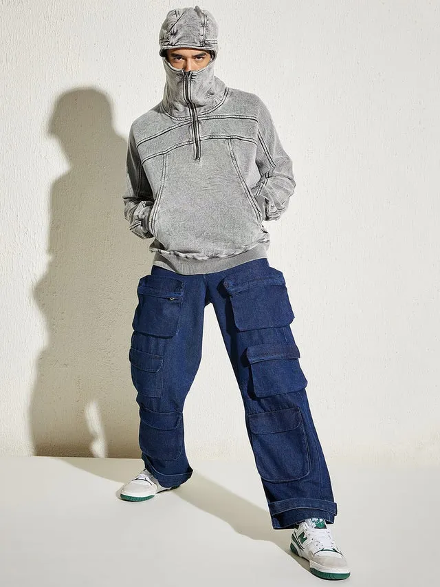 Acid Washed Baggy Smugglers Hooded Sweat Shirt