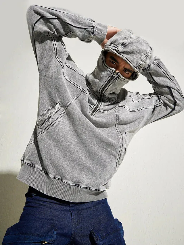 Acid Washed Baggy Smugglers Hooded Sweat Shirt