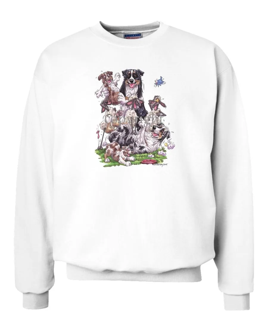 Australian Shepherd - Group Sheep And Puppies - Caricature - Sweatshirt