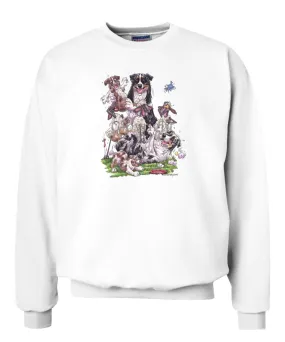 Australian Shepherd - Group Sheep And Puppies - Caricature - Sweatshirt