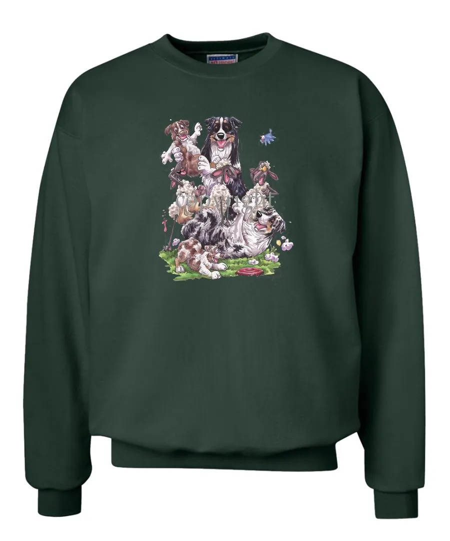 Australian Shepherd - Group Sheep And Puppies - Caricature - Sweatshirt