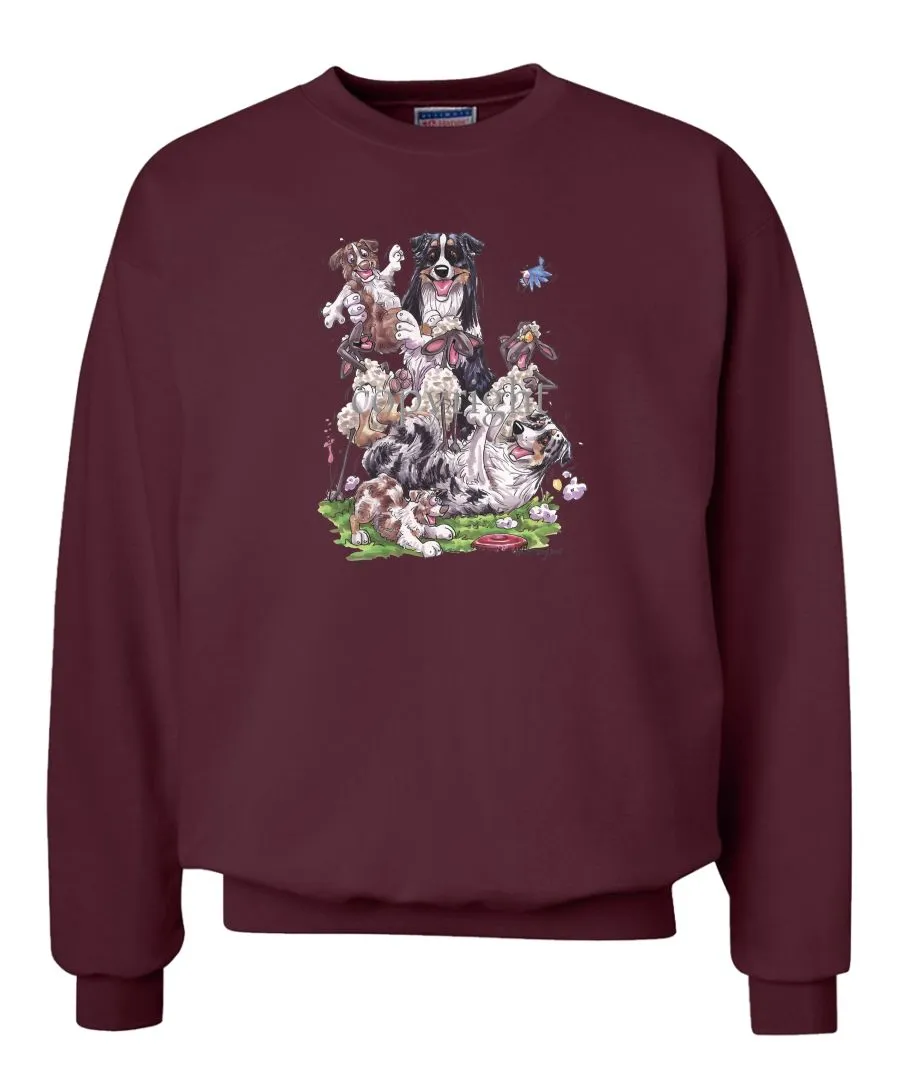 Australian Shepherd - Group Sheep And Puppies - Caricature - Sweatshirt