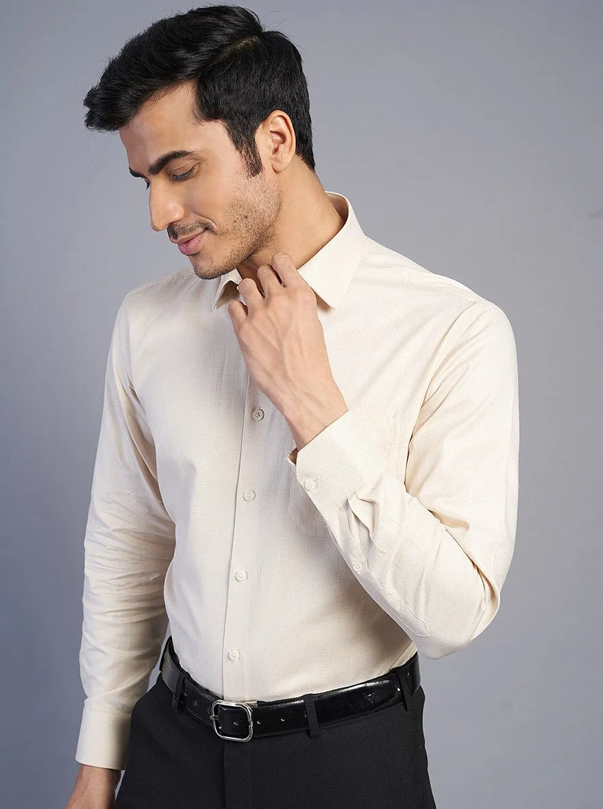 Beige Solid Regular Fit Formal Shirt | JadeBlue