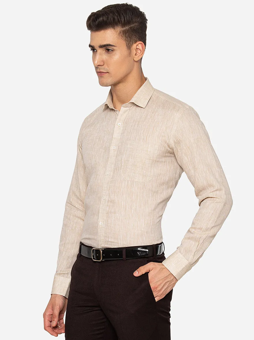 Beige Solid Regular Fit Formal Shirt | JadeBlue