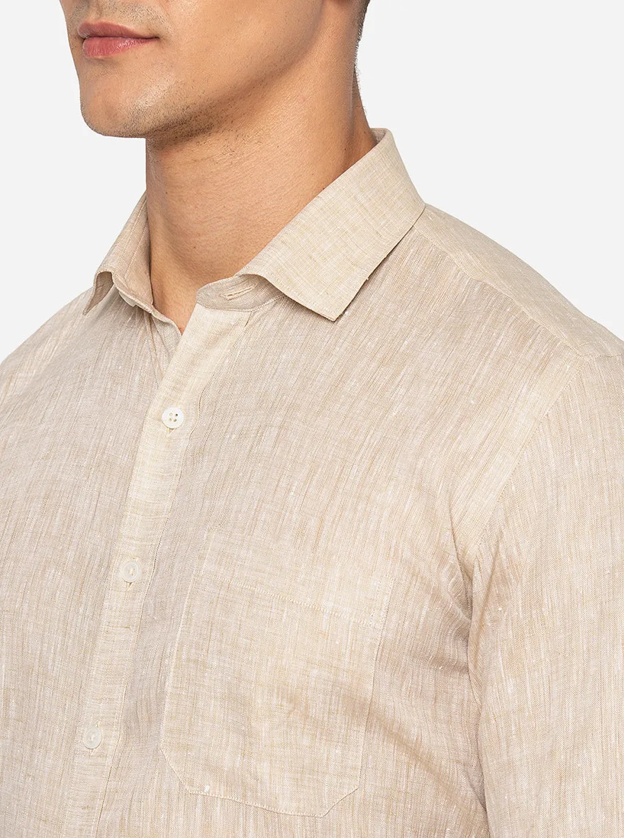 Beige Solid Regular Fit Formal Shirt | JadeBlue