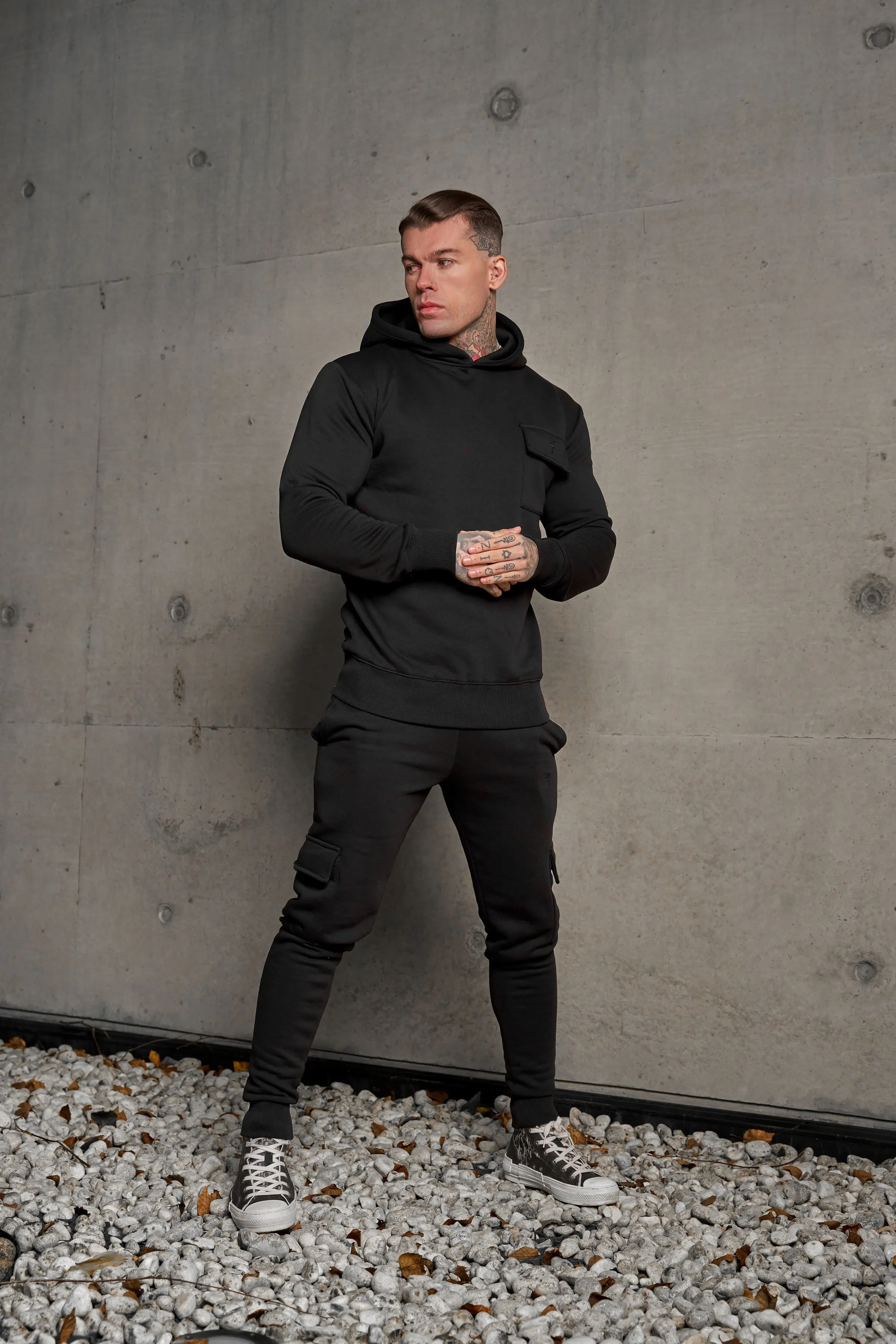 Father Sons Black Cargo Tracksuit Sweat Pants With Pockets, Cuffed Hem and FS Embroidery - FSH934