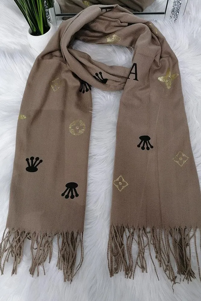 Foil Geometric Print Tassels Scarves