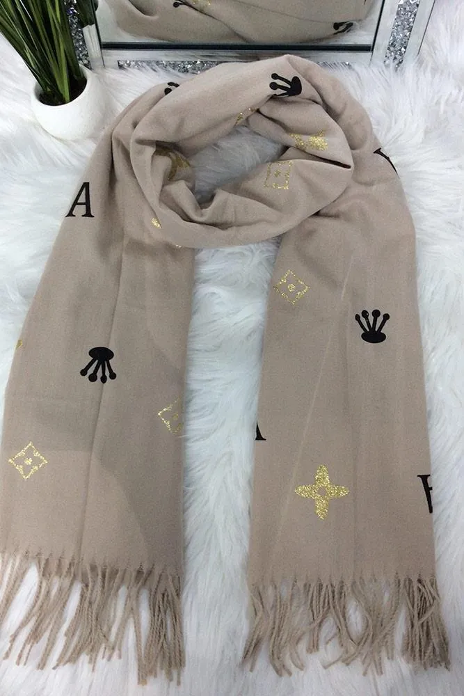 Foil Geometric Print Tassels Scarves