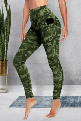 Green Camouflage Print Gym Pocket Leggings