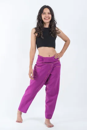 Hand Embroidered Women's Slim Cut Fisherman Pants in Purple