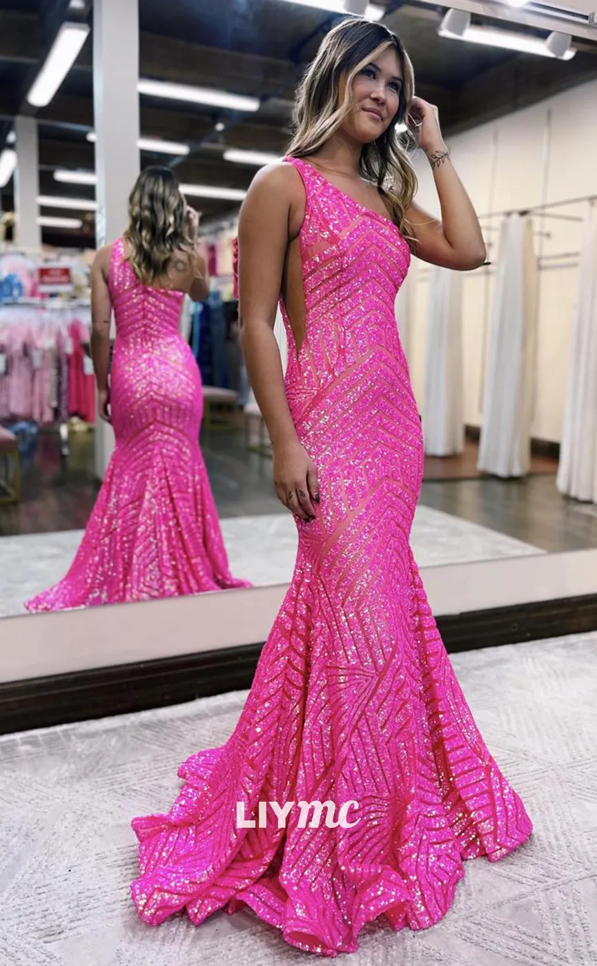 LP1082 - One Shoulder Fully Sequins Mermaid Long Formal Prom Dress