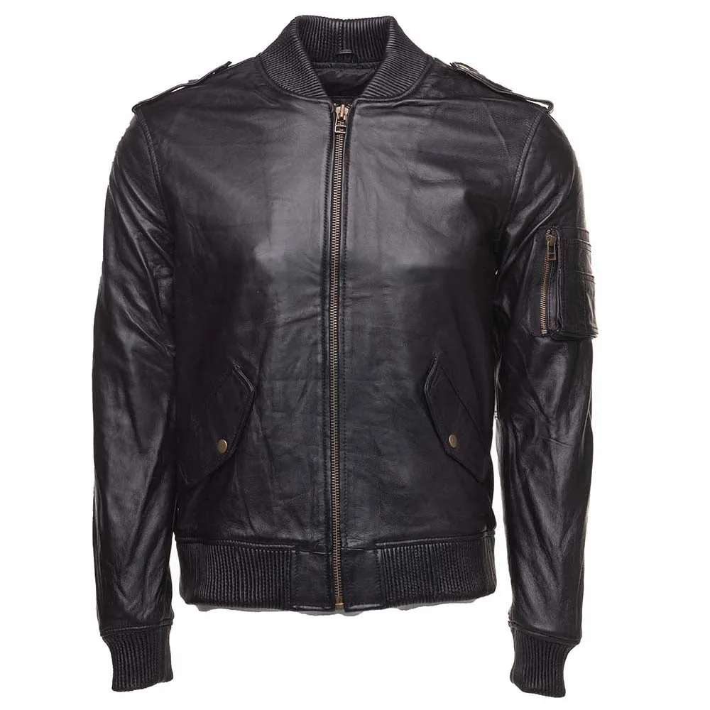 MA-1 black bomber leather Jacket