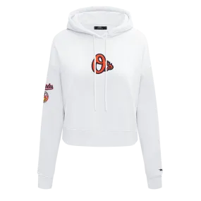 MLB BALTIMORE ORIOLES CLASSIC WOMEN'S FLC CROPPED PO HOODIE (WHITE)