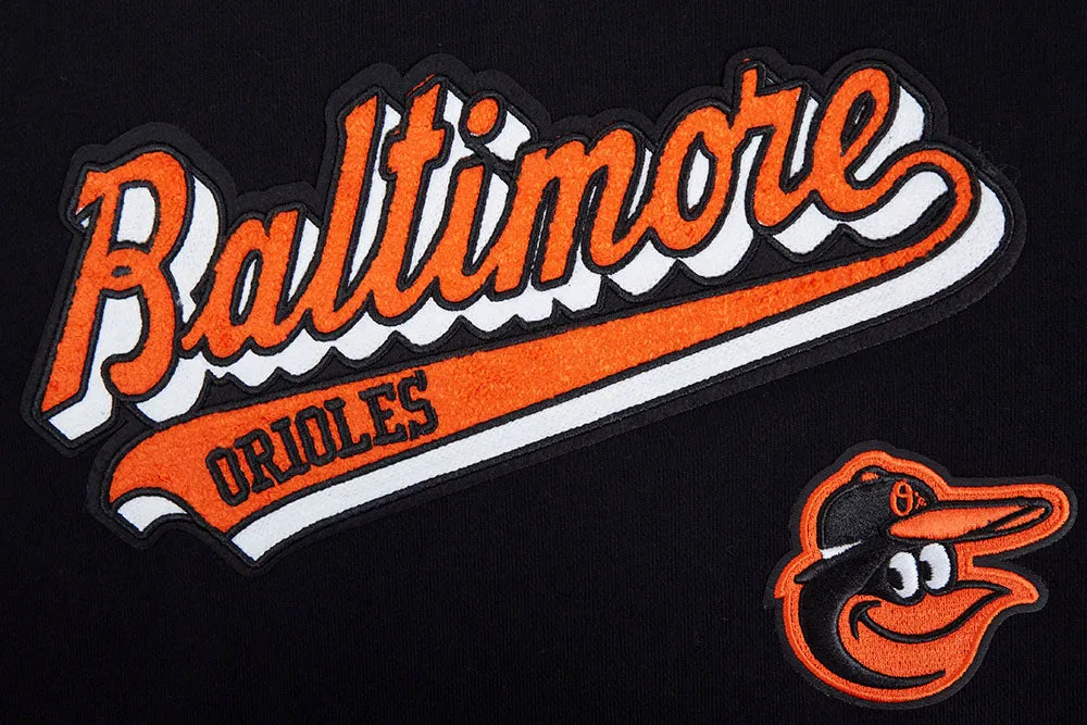 MLB BALTIMORE ORIOLES SCRIPT TAIL WOMEN'S RIB FLC CROPPED PO HOODIE (BLACK/ORANGE)