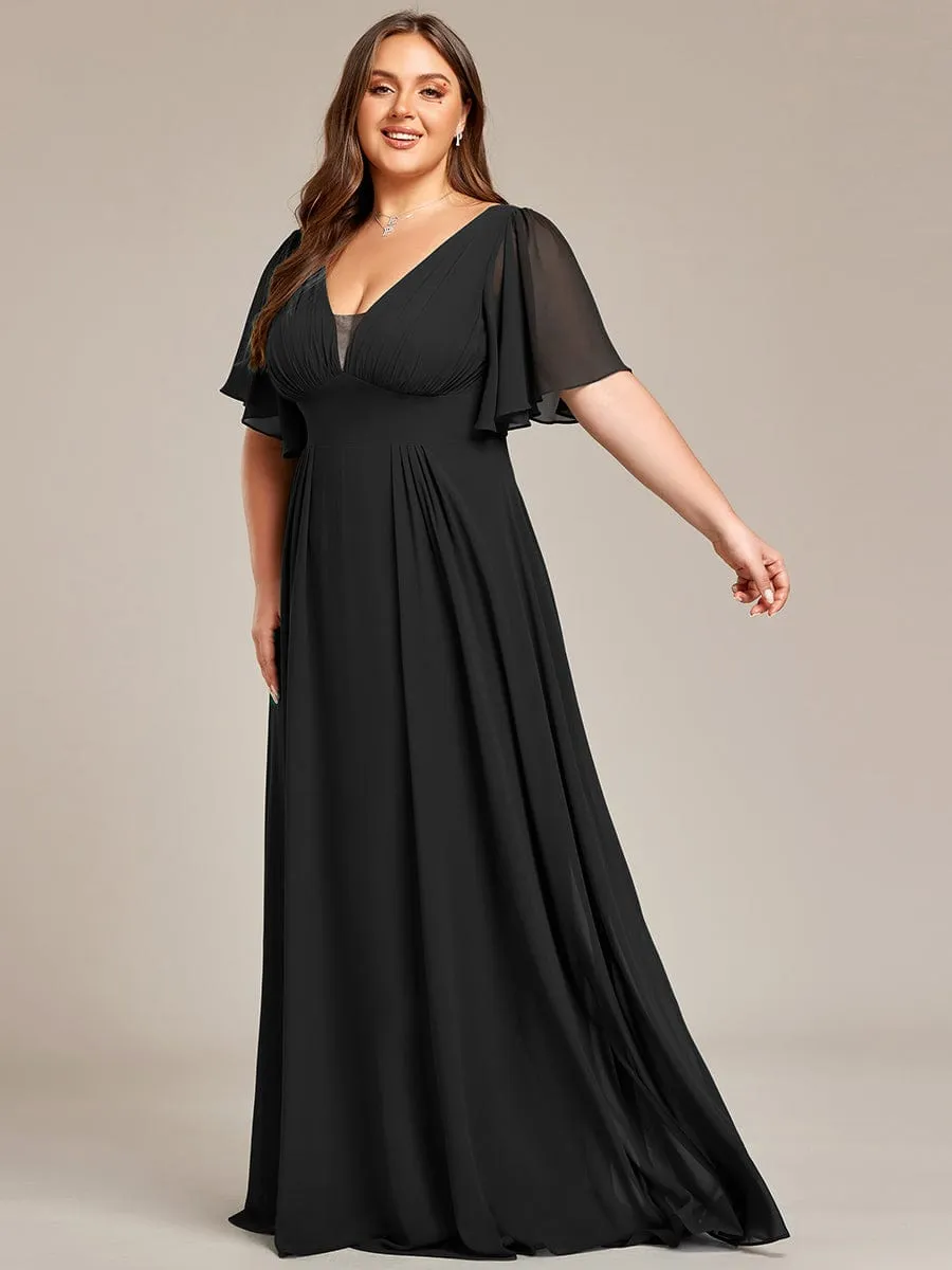 Plus Size Chiffon A-Line Double V-Neck Empire Waist Bridesmaid Dress