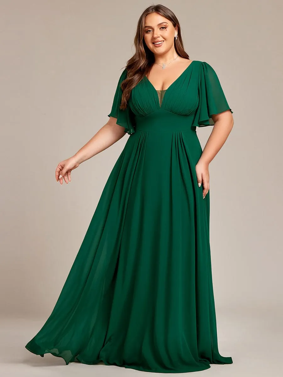 Plus Size Chiffon A-Line Double V-Neck Empire Waist Bridesmaid Dress