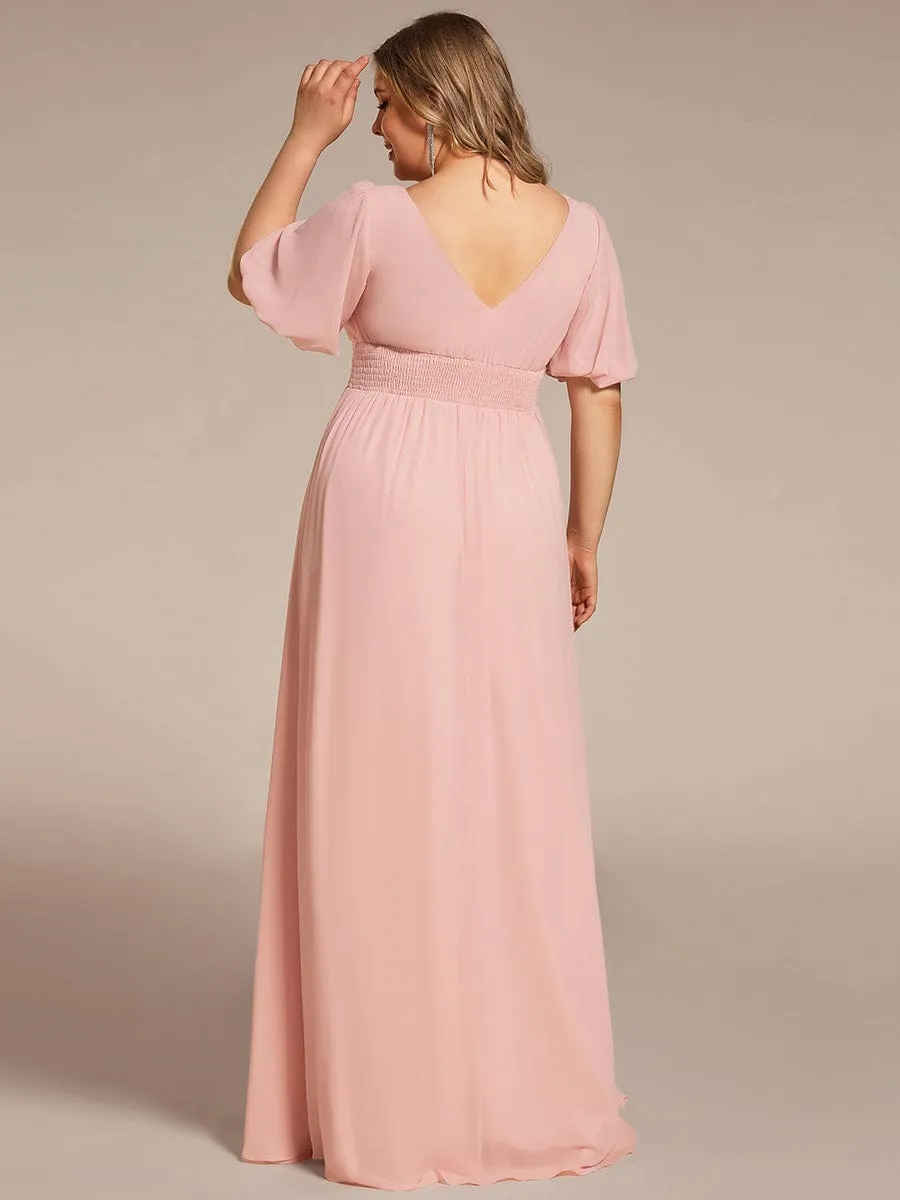 Plus Size V-Neck Front Slit Chiffon Evening Dress