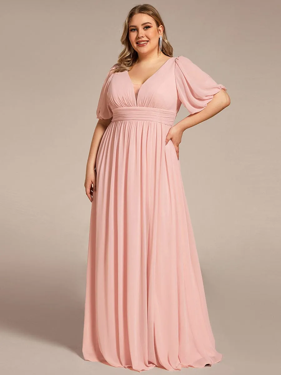 Plus Size V-Neck Front Slit Chiffon Evening Dress