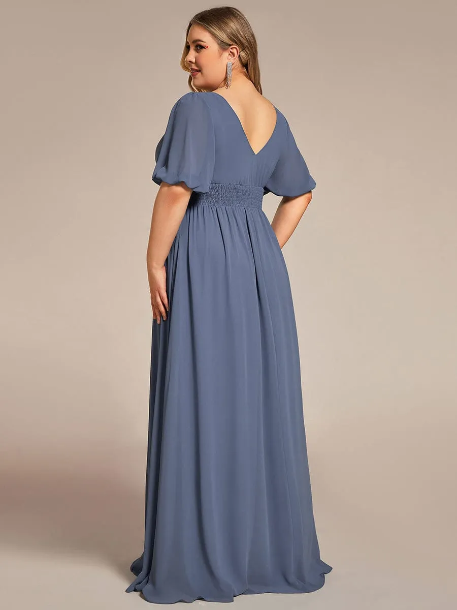 Plus Size V-Neck Front Slit Chiffon Evening Dress