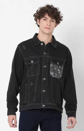 Spykar Black Full Sleeve Denim Jacket For Men