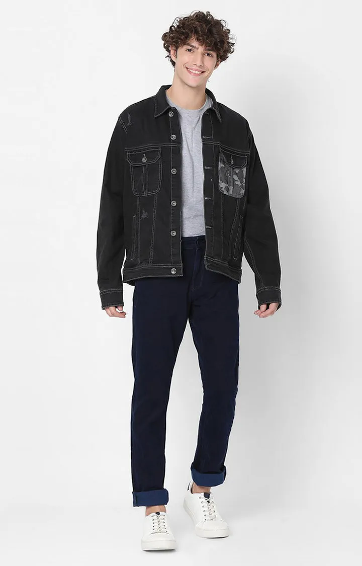 Spykar Black Full Sleeve Denim Jacket For Men