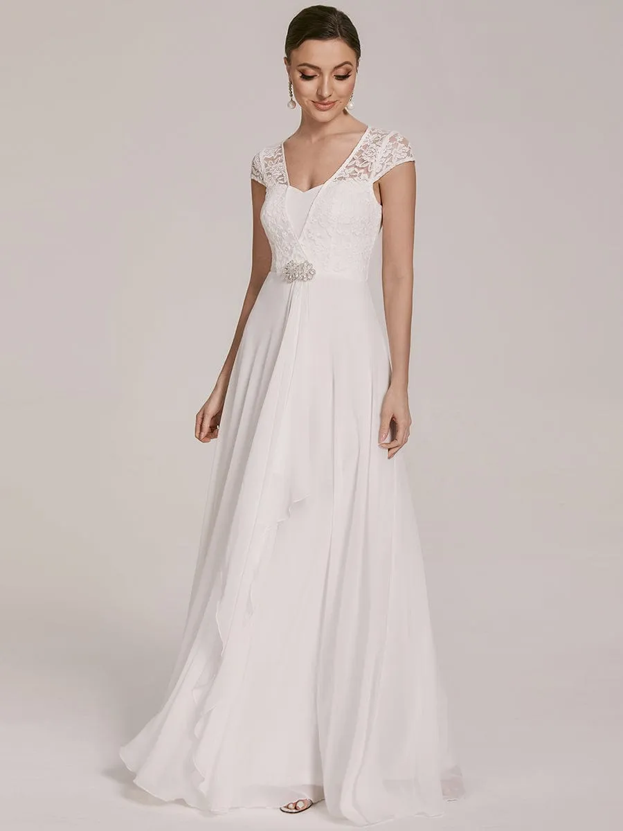 Sweetheart Floral Lace Cap Sleeve Wedding Guest Dress