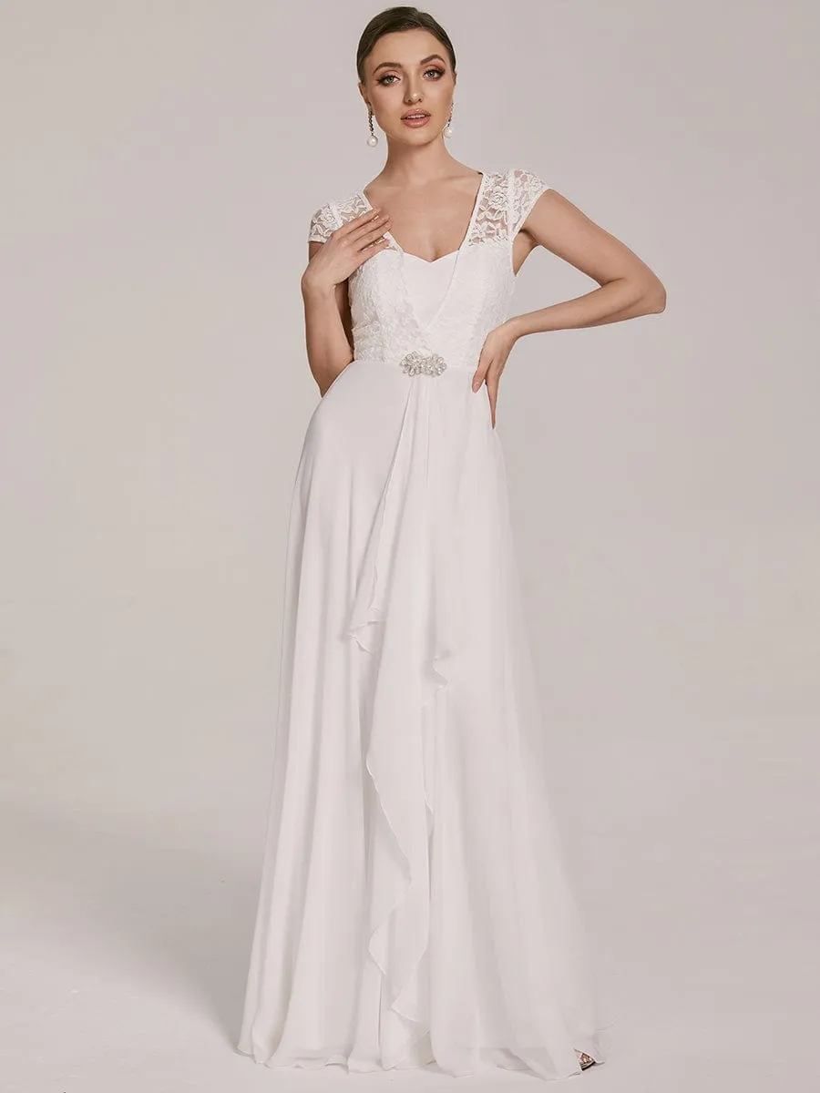 Sweetheart Floral Lace Cap Sleeve Wedding Guest Dress