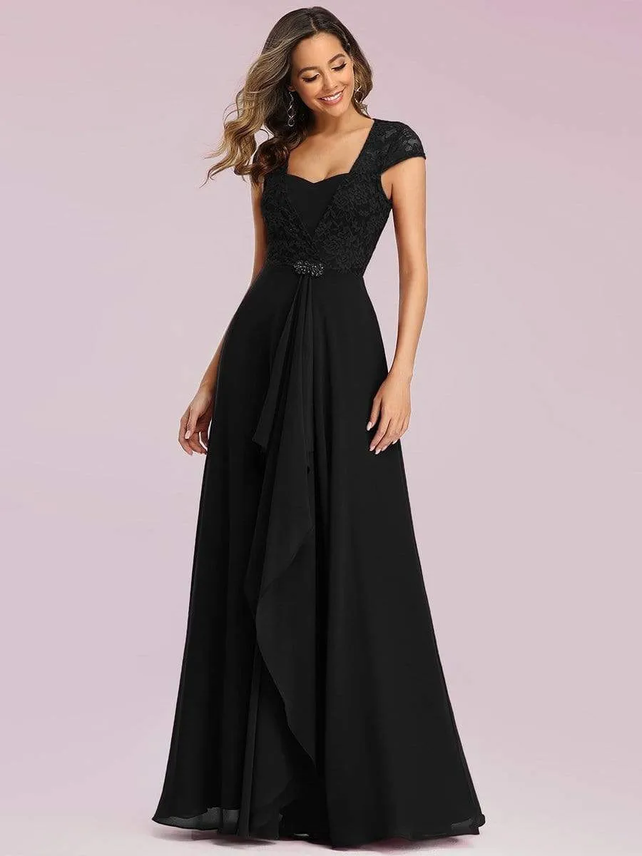 Sweetheart Floral Lace Cap Sleeve Wedding Guest Dress