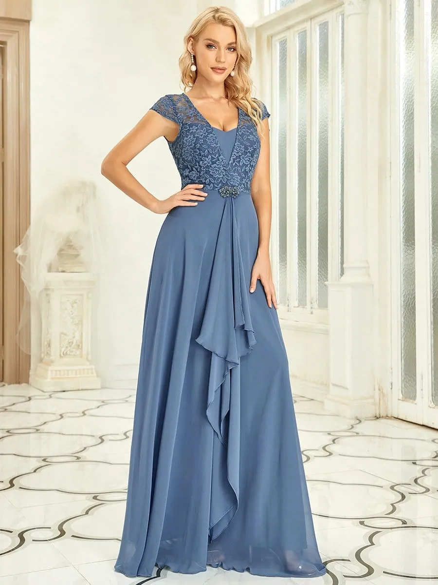 Sweetheart Floral Lace Cap Sleeve Wedding Guest Dress