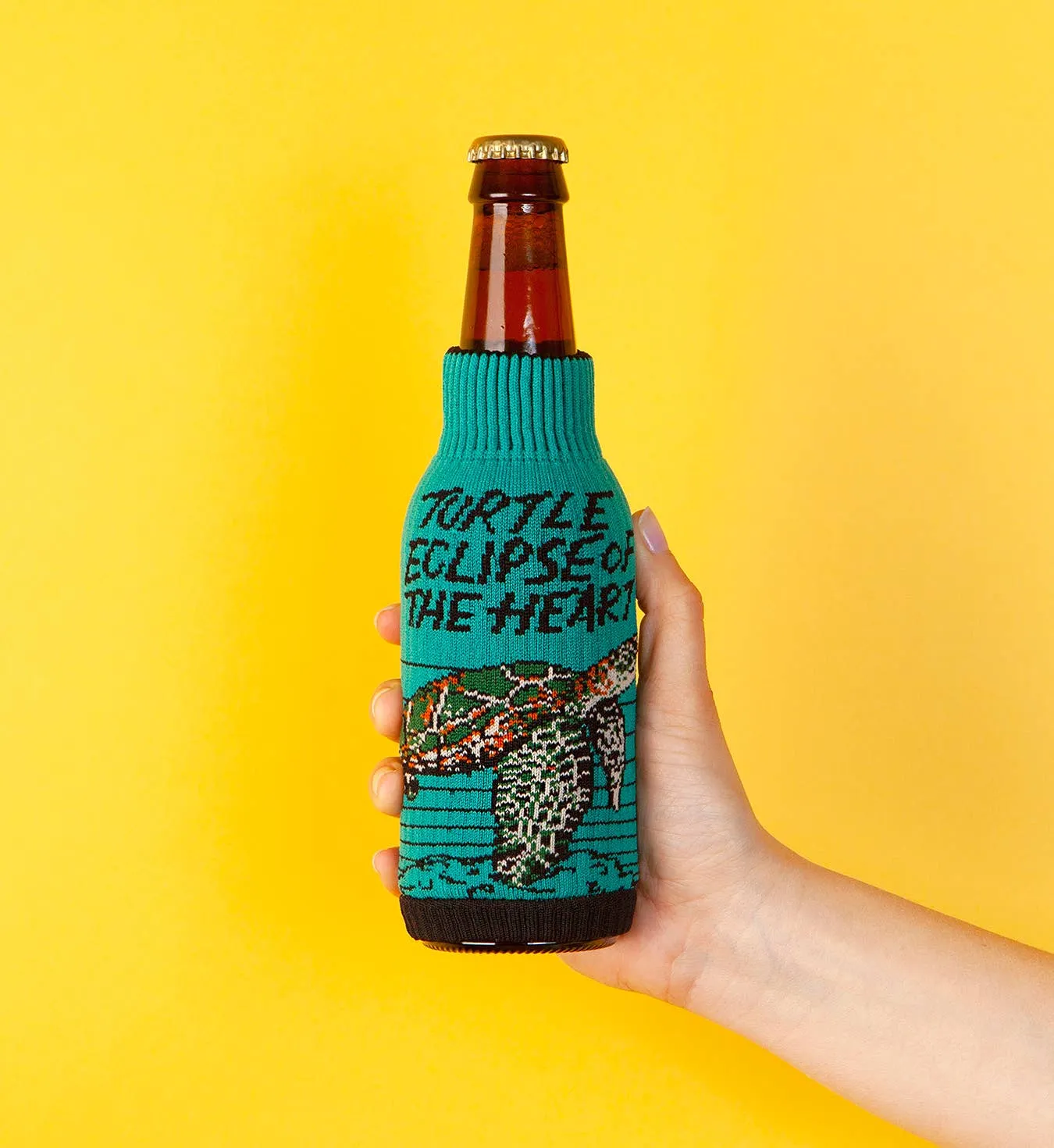 Turtle Eclipse Of The Heart FREAKER | knit Beverage Koozie