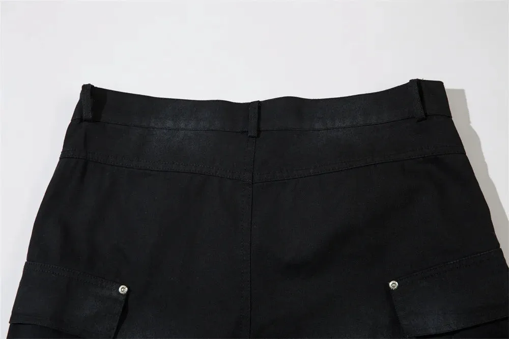 Washed Black Wide Leg Cargo Pants