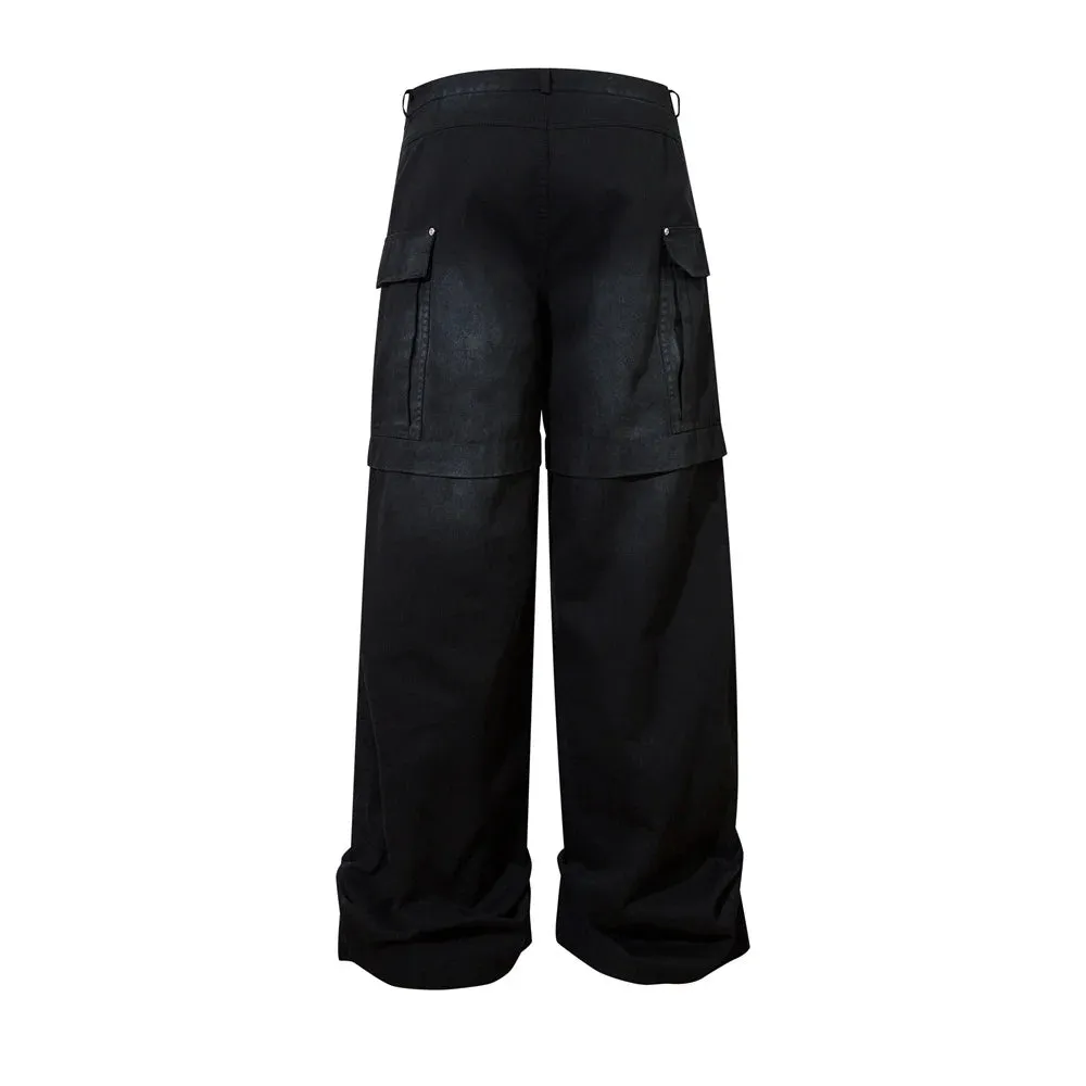 Washed Black Wide Leg Cargo Pants